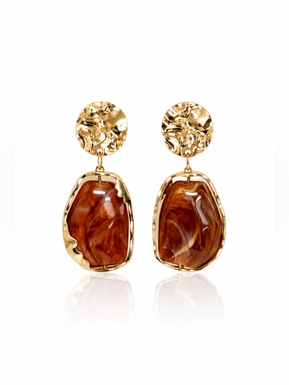 Gold-Tone Brown Resin Drop Earrings